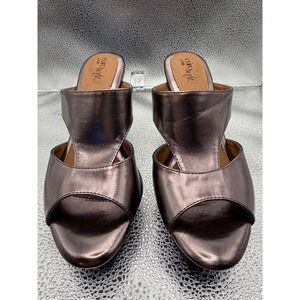 Eurosoft by Sofft Womens Metallic Pewter Peep Toe Mule Platform Heels Size 8M